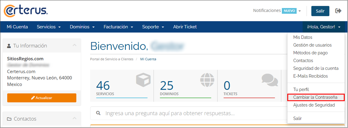 Cambiar password