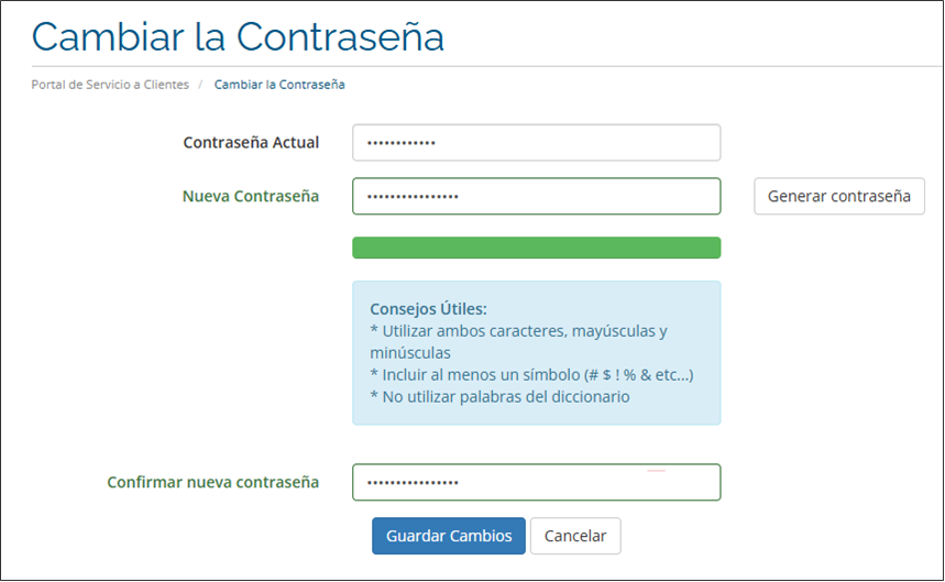 Cambiar password