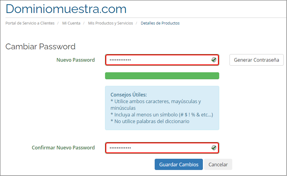 Cambiar password